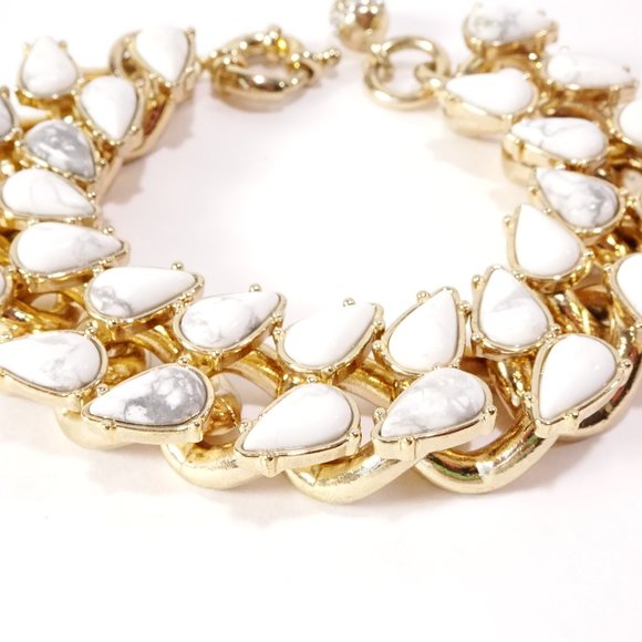 J.Crew Brass and Howlite Link Bracelet NWT 145 - Picture 2 of 7